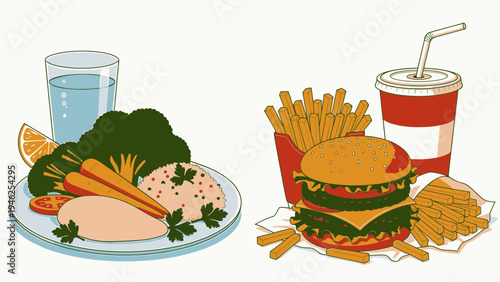 Healthy Food Versus Unhealthy Food vector illustration