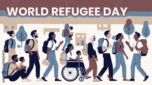 World Refugee Day People Walking Together vector illustration