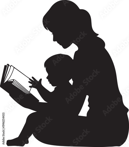 Mother Reading Story To Child Silhouette
