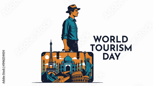 World Tourism Day Illustration with Famous Landmarks vector illustration
