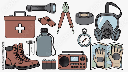 Emergency Preparedness Kit Items Flat Vector vector illustration