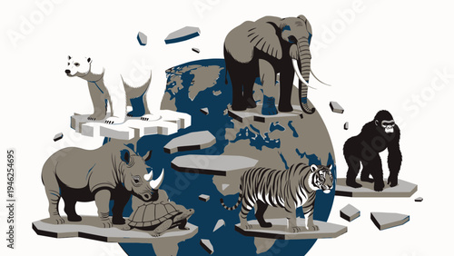 Vulnerable Animals on Planet Earth vector illustration