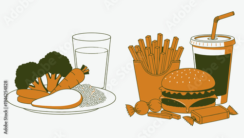 Healthy Vs Unhealthy Food Concept vector illustration