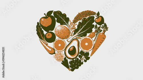 Healthy Heart Shaped Food Collage vector illustration