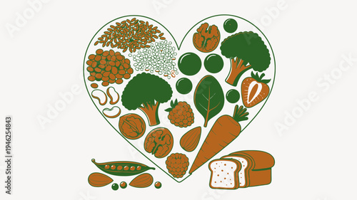 Heart Shape Full Of Healthy Foods vector illustration