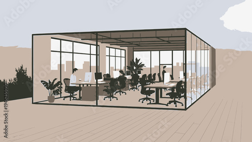 Glass-Walled Office Space Illustration vector illustration