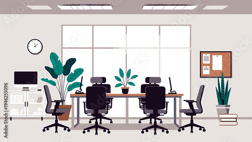 Modern Empty Meeting Room with Furniture vector illustration