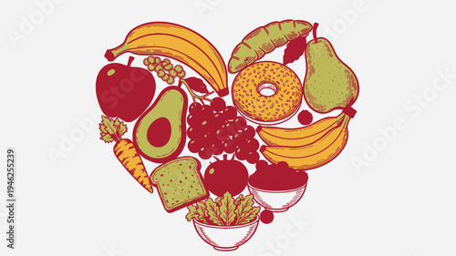 Heart Shape Made of Healthy Foods vector