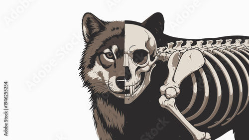 Wolf Half Skeleton Anatomy Graphic vector illustration