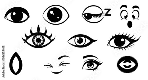 Graphic Design Monochromatic Eye Icons Set - Vector Illustrations for Vision  Emotion