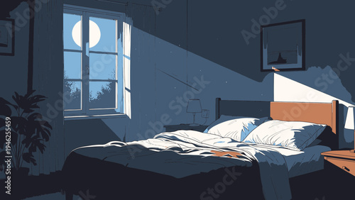 Moonlight Over a Quiet Bedroom Interior vector
