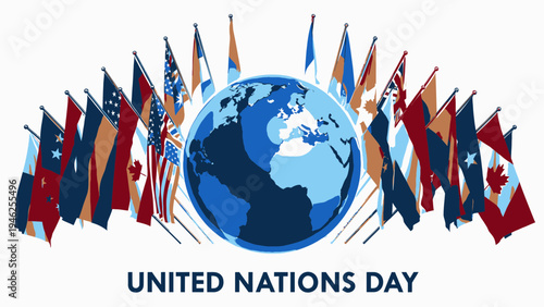 United Nations Day with Flags and Globe vector