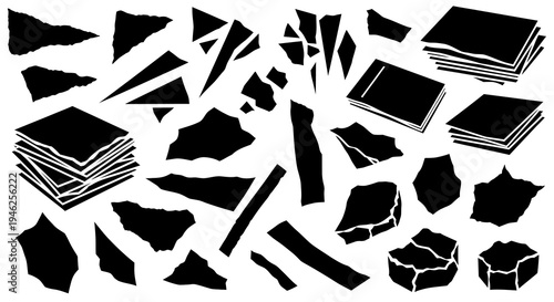 Damage  Destruction Silhouette Elements: Torn Paper, Broken Glass, Books, Rock Fragments
