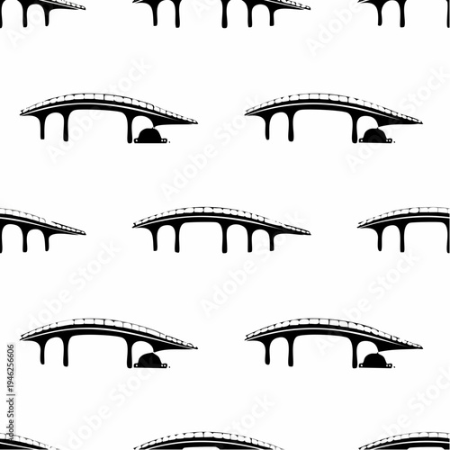 black and white illustration of bridge arches seamless pattern