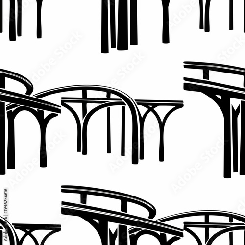 black and white illustration of highway overpass bridges