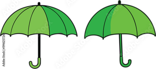Two green umbrellas isolated on white background representing weather protection insurance security safety and rainy season concept vector