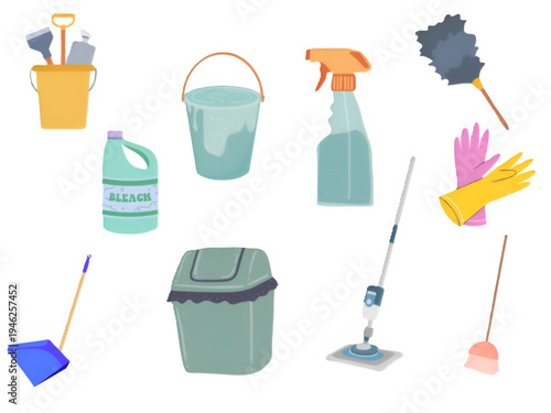 お掃除道具のイラストセット