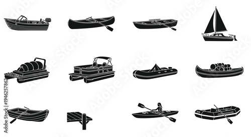Marine Watercraft Boats Glyph Icons Set. Diverse Nautical Vessels for Recreation