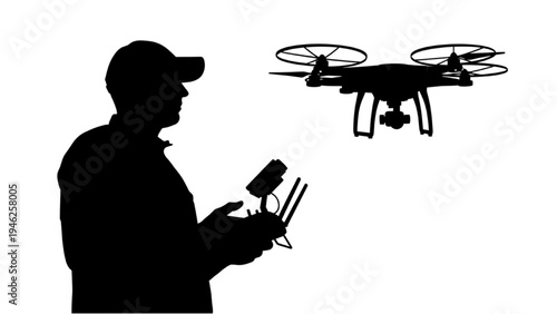 Drone Operator Silhouettes, Person Controlling Drone PNG, Remote UAV Pilot Illustration