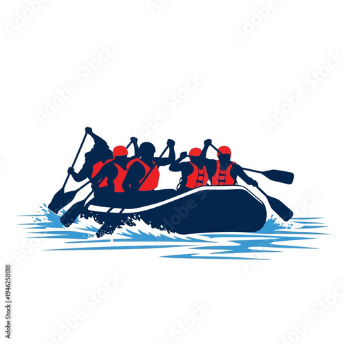 Rafting Team Paddling Down River