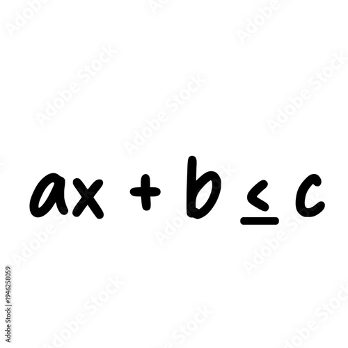 Handwritten linear inequality illustrating basic algebra concept, comparison of expressions, math learning, education, study, symbols, numbers, classroom, arithmetic, teaching.
