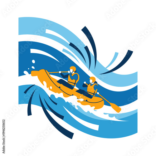 White Water Rafting Adventure: Two People Paddling Down Rapids