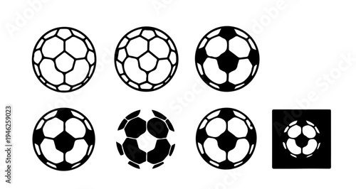 Soccer Ball Icon Set - Minimalist Football Vector Illustration Symbols.
