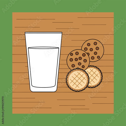 Glass of Milk and Cookies on Wooden Tray