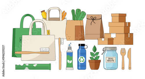 Collection of Eco-Friendly Reusable Household Items.