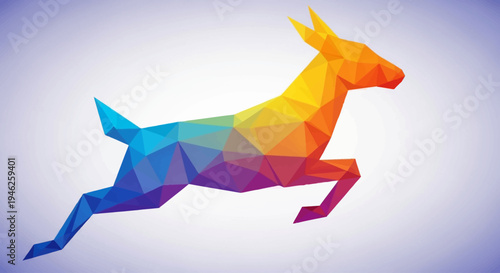 Colorful geometric antelope leaping abstract art.