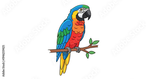 Colorful Macaw Parrot Perched on a Branch.
