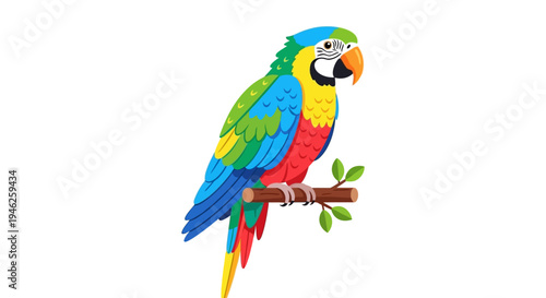 Colorful Macaw Parrot Perched on a Branch.