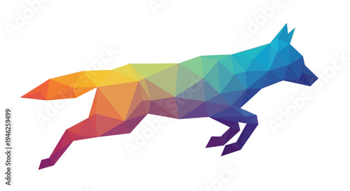 Colorful Polygonal Fox Jumping Geometric Low Poly Animal Illustration.