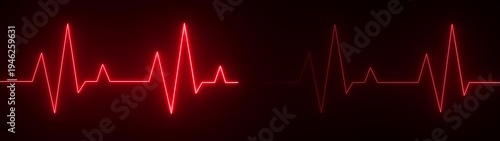 “Glowing Red digital heartbeat waveform on dark background representing medical monitoring, health technology, pulse signal, cardiology diagnostics, and futuristic electronic vital signs visualizatio