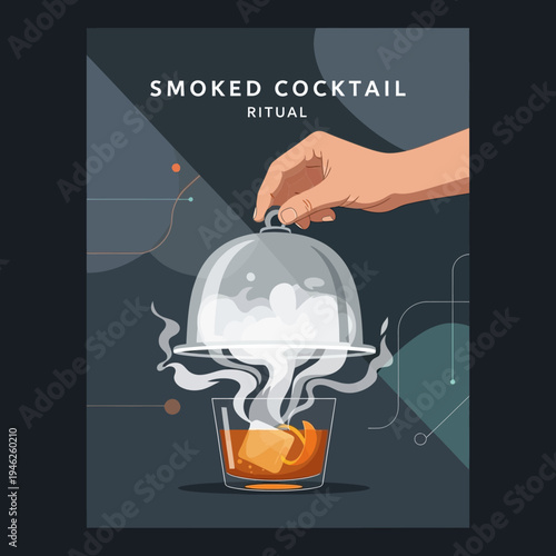Smoked Cocktail Ritual: Hand Unveiling Smoky Drink with Ice and Orange Peel