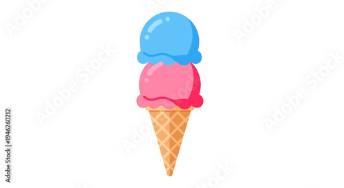 Delicious triple scoop ice cream cone with blue and pink flavors.
