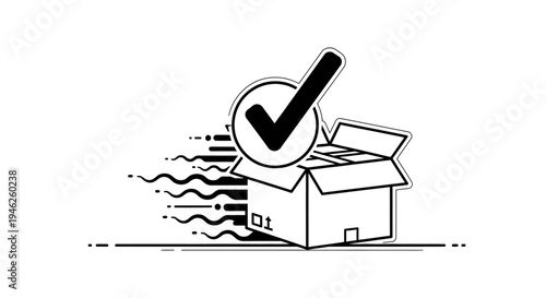 Delivery confirmation with check mark and open box illustration.