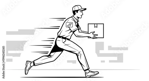 Delivery man running fast with a package.