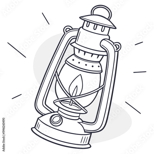 Vintage kerosene lamp outline illustration - light, camping, and adventure conce