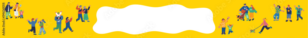 Fototapeta premium 家族やカップル カラフルな人々で賑わうバナーのイラスト