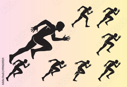 Dynamic silhouettes of runners in athletic sprinting poses