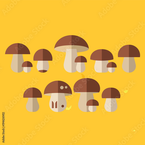 Mushroom Cluster On Yellow Background