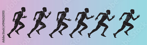 Sequential silhouette of a runner in motion showing running phases