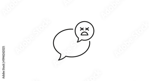 Sad face icon in speech bubble representing negative communication.