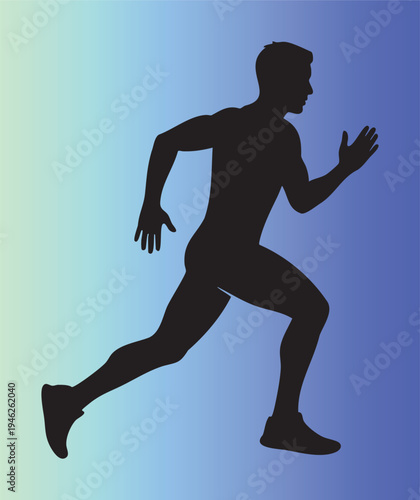 Silhouette of a man running fast in athletic pose