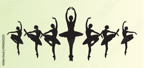Silhouettes of ballet dancers in various elegant poses