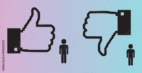 Social media approval and disapproval icons with people illustration