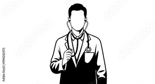 Doctor holding stethoscope wearing lab coat and tie.