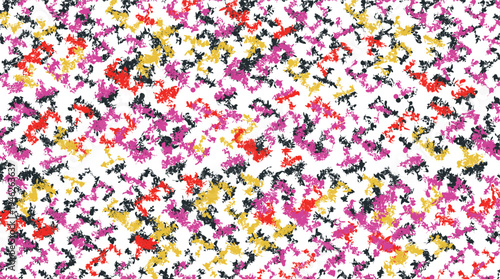 Dense, colorful, shaggy, festive texture with noisy, stripe-like masses.