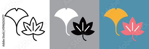 和の紅葉とイチョウの葉アイコン
